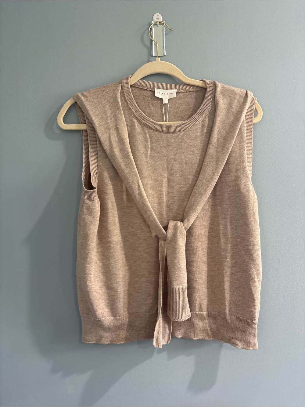 entro Sleeveless Knit Tank with Front Tie in Taupe